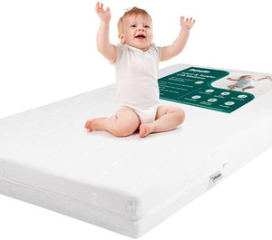 lot 52900 image: BABELIO Memory Foam Crib and Toddler Mattress, 2-Stage Baby Mattresses for Standard Crib and Toddler Bed, Removable and Machine Washable Mattress Cover, Breathable & Waterproof, CertiPUR-US Certified