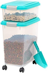 lot 53224 image: IRIS USA 3-Piece Airtight Food Storage Container Combo with Scoop for pet, dog, cat and bird food