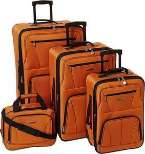 lot 55685 image: Rockland Journey Softside Upright Luggage Set, green-Orange, 4-Piece stock photo is different from actual product