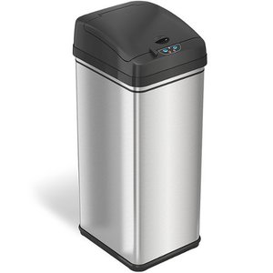 lot 55690 image: iTouchless - 13 Gallon Touchless Sensor Trash Can with Pet-Proof Lid and AbsorbX Odor Control, Stainless Steel Automatic Kitchen Bin - Silver