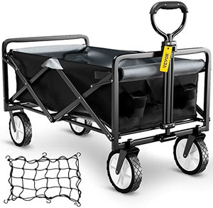 lot 55695 image: VEVOR Wagon Beach Cart, Collapsible Folding Cart with 176lbs Load, Outdoor Utility Garden Cart, Adjustable Handle, Portable Foldable Wagons with Wheels for Beach, Camping, Grocery, Black