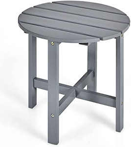 lot 55705 image: Giantex Patio Side Table 18���� Outdoor Bistro Table with Stable Cruciform Structure, Round Small Coffee Table Suitable for Garden, Backyard, Patio, Balcony, Living Room Wooden End Table (1, Gray). $49.99