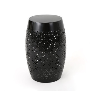 lot 55714 image: Belle Outdoor 12 Lace Cut Iron Side Table, Black