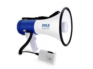 lot 64992 image: Pyle Portable Compact PA Megaphone Speaker w LED Flashlight, Alarm Siren, Adjustable Volume, 50W Handheld Lightweight Bullhorn w Detachable Mic, Battery Powered, For Indoor Outdoor Use