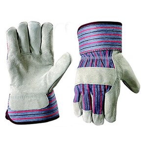 lot 9764 image: G & F 5015L-5 Regular Cowhide Leather Palm Work Gloves for driving and construction with rubberized safety cuff Large 5-Pair pack