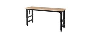 lot 9813 image: Husky 6 ft. Adjustable Height Solid Wood Top Workbench in Black for Heavy Duty Welded Steel Garage Storage System - retails $400