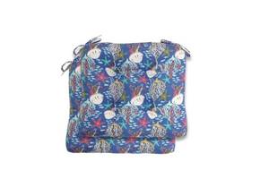 lot 9816 image: Hampton Bay Jellie Fish Reef BE Sail Blue Square Outdoor Tufted Dining Seat Cushion (2-Pack)