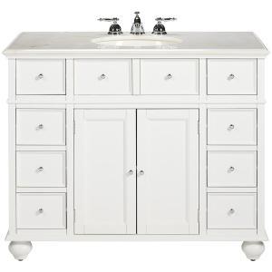 lot 9827 image: Home Decorators Collection Hampton Harbor 44 in. W x 22 in. D Bath Vanity in White with Natural Marble Vanity Top in White