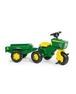 lot 9834 image: Rolly Toys John Deere 3 Wheel Trike Pedal Tractor with Removable Hauling Trailer