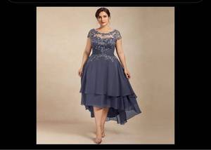 lot 9835 image: JJsHouse A-Line Scoop Neck Asymmetrical Chiffon Lace Mother of The Bride Dress