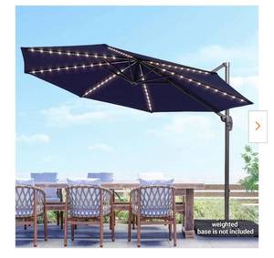 lot 9838 image: 10 ft. Round Solar LED 360-Degree Rotation Cantilever Offset Outdoor Patio Umbrella in Navy Blue - Retails $300