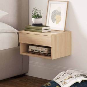 lot 9879 image: Nathan James Jackson 16 in. Light Oak Rectangle Wood End Table Nightstand Side Table with Storage Drawer Open Shelf Cubby