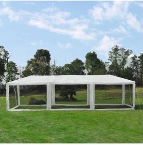 lot 9886 image: Outsunny 10 ft. x 30 ft. White Gazebo