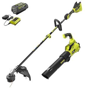 lot 9888 image: RYOBI 40V Brushless Cordless Battery String Trimmer and Jet Fan Blower Combo Kit (2-Tools) with 4.0 Ah Battery and Charger