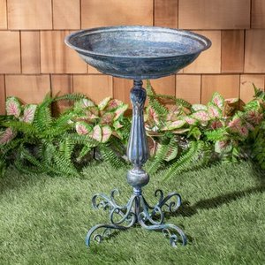 lot 9897 image: Safavieh Orian Outdoor Patio Bird Bath - Mossy Blue