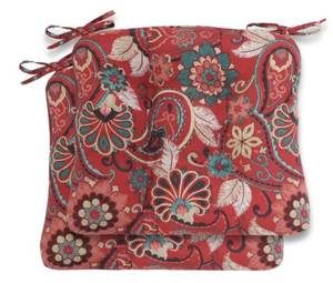 lot 9905 image: Cliveden Chili Square Outdoor Tufted Dining Seat Cushion (2-Pack)
