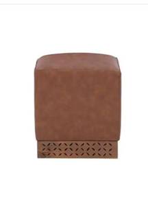 lot 9915 image: Murphy Brown Faux Leather Square Ottoman with Mangowood Base
