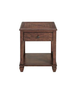 lot 9925 image: Alaterre Furniture Stockbridge 21 in. Square Distressed Cherry Wood End Table with Drawer
