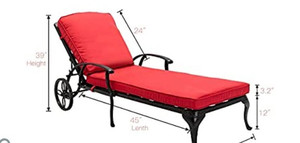 lot 3232 image: HOMEFUN Chaise Lounge Outdoor Chair with Red Cushions