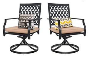 lot 3236 image: Phi Villa Patio Swivel Metal Dining Rocker Chairs With Cushions,Black-Lattice,Set Of 2