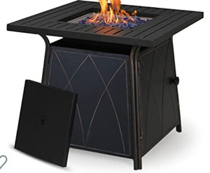 lot 3237 image: PHI VILLA 28 Inch Gas Fire Pit Table,50000 BTU Square Outdoor Propane Fire Pit Table with Lid