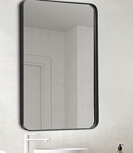 lot 3238 image: Clavie Bathroom Mirror, 24x36 Inch Black Metal Mirror with Rounded Corner Rectangle,