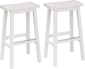 lot 50654 image: Amazon Basics Solid Wood Saddle-Seat Kitchen Counter Barstool, 29-Inch Height, White