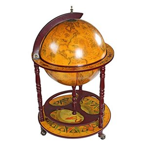 lot 50656 image: Design Toscano Sixteenth-Century Italian Replica Globe Bar Cart Cabinet on Wheels