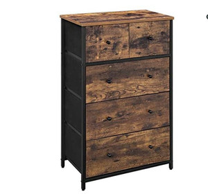 lot 50664 image: SONGMICS Drawer Dresser, Storage Dresser Tower with 5 Fabric Drawers, Wooden Front and Top