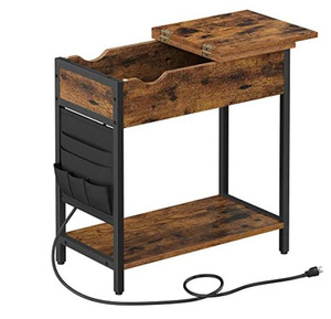 lot 50725 image: VASAGLE End Table with Charging Station with USB Ports and Outlets