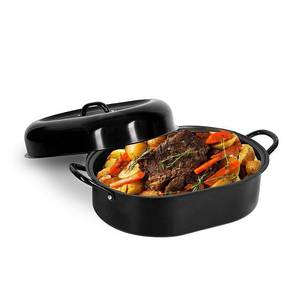lot 50726 image: Granite Stone Diamond 18.8in. Nonstick Titanium and Diamond Infused Round Roaster Pan with Lid