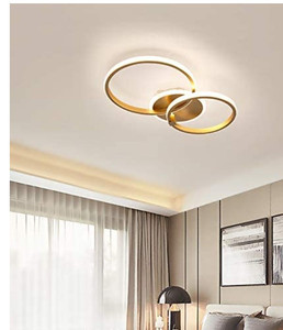 lot 50777 image: Becailyer Modern LED Ceiling Lamp, 40W Flush Mount Ceiling Light with Two Ring Circle, Gold Acrylic