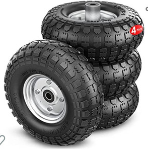 lot 50847 image: Winisok 4.103.50-4 Tire Wheels Flat Free, 10 Heavy Duty Solid Replacement Tire with 58���� Bearings, 4 Pack