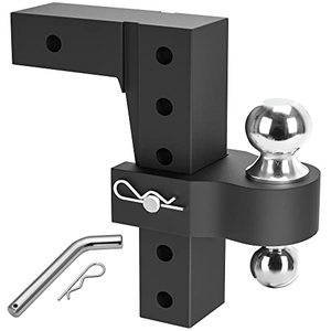 lot 50859 image: YITAMOTOR Adjustable Trailer Hitch Ball Mount, Fits 2.5-Inch Receiver, 10-Inch Drop Hitch wForged Aluminum Shank, 2 & 2-516 Combo Aluminum Tow Balls with Double Stainless Steel Pins, Black