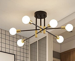 lot 50876 image: Sputnik Chandelier Modern Ceiling Light Fixture Mid Century Black and Gold