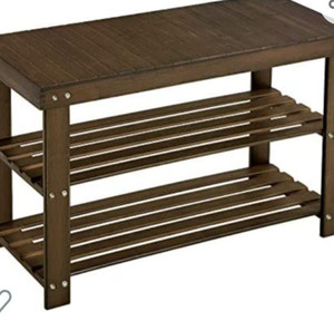 lot 50890 image: SONGMICS Shoe Rack Bench, 3-Tier Bamboo Shoe Organizer