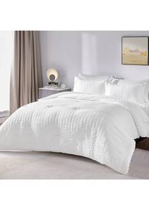 lot 50912 image: CozyLux Twin Bed in a Bag White Seersucker Textured Comforter