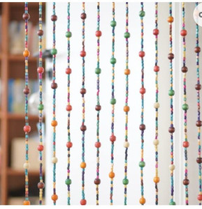 lot 50967 image: Rainbow Colorful Hippie Beaded Curtain Boho-Bohemian Natural Wooden Door Doorway Beads