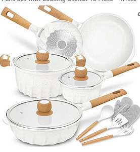 lot 50975 image: Cooklover Cookware Set Nonstick PFOA Free Induction Pots and Pans Set with Cooking Utensil,White