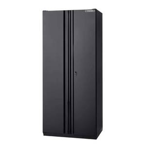 lot 1 image: Husky Heavy Duty Welded 20-Gauge Steel Freestanding Garage Cabinet in Black (36 in. W x 81 in. H x 24 in. D) - Retail $584.99