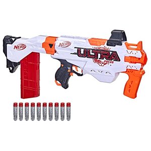 lot 7641 image: NERF NERF Ultra Focus Motorized Blaster, 10-Dart Clip, 10 AccuStrike Ultra Darts, Stock, Compatible Only Ultra Darts