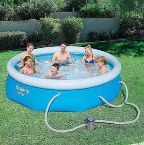 lot 7643 image: Bestway - 10 x 30 Fast Set Inflatable Above Ground Swimming Pool w Filter Pump - Blue