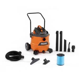 lot 8229 image: RIDGID 16 Gallon 6.5-Peak HP NXT WetDry Shop Vacuum with Cart, Fine Dust Filter, Hose and Accessories, OrangesPeaches