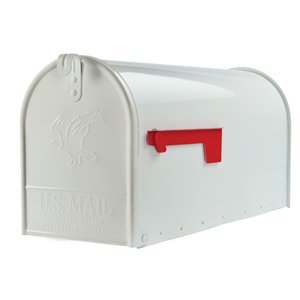 lot 8253 image: Gibraltar Mailboxes Elite Large Steel Post Mount Mailbox White E1600W00