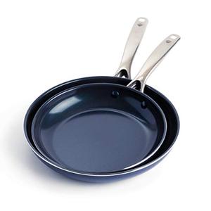 lot 1481 image: Blue Diamond Cookware Diamond Infused Ceramic Nonstick 9.5 and 11 Frying Pan Skillet Set, PFAS-Free, Dishwasher Safe, Oven Safe, Blue