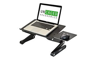 lot 1482 image: WorkEZ BEST Adjustable Laptop Stand Lap Desk for Bed Couch with Mouse Pad ergonomic height angle tilt aluminum desktop riser tray portable computer riser table cooler cooling folding holder black