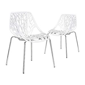 lot 1502 image: CangLong Set of 2 Modern Mid Century Plastic Shell Hollow Metal Legs for Living, Bedroom, Kitchen, Waiting Room, Dining-Chairs, White 2