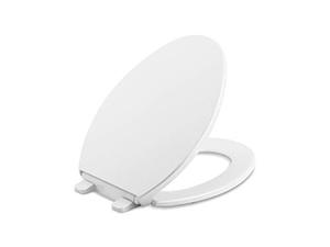 lot 1503 image: Kohler K-20110-0 Brevia Elongated Toilet Seat with Grip-Tight Bumpers, Quiet-Close Seat, Quick-Attach Hardware, White
