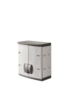 lot 1551 image: Rubbermaid Lockable, Three-Shelf Wall Mounted Storage Cabinet with Doors, 105 Pound Storage Capacity - Gray (FG708500MICHR)