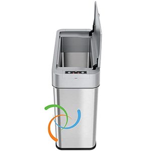 lot 1565 image: iTouchless Side Lid Open with AbsorbX Odor Control, 15 Liter Automatic Trash Can 4 Gallon Slim Garbage Bin, Stainless Steel, Right Sensor